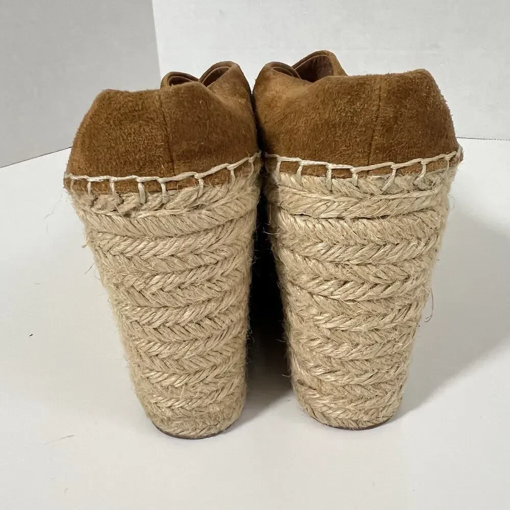 Sigerson Morrison Atifa Espadrille Wedge Sandals Suede Leather Size 7 CamelBrown